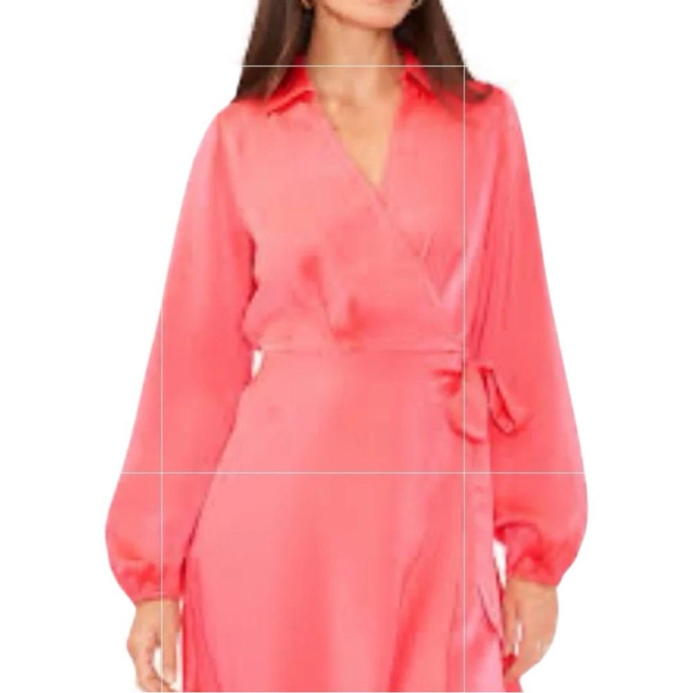 Vince Camuto Natural Connection Pink Coral Tie Front Satin Dress Size XL New